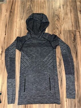 lululemon athletica Heathered Black & Gray Hooded Varsity Jacket